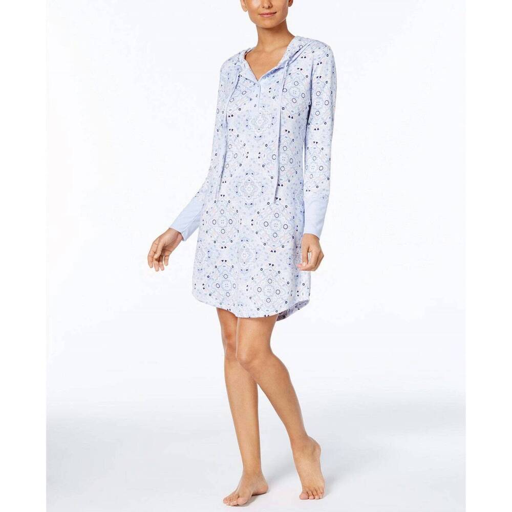 NEW ANDE bandana hooded sleepshirt nightgown in blue